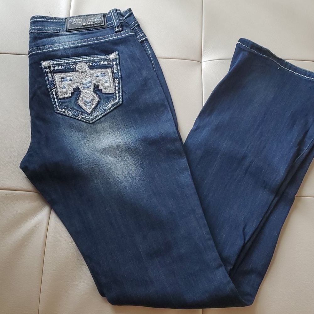 Grace in LA NWOT Bootcut Aztec Eagle Pocket 31